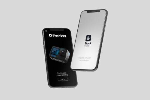 Brand presentation showcasing the strategic name transition to BLACK BAG, designed for operation in the e-commerce of audiovisual equipment. Naming and branding project by ENTRE Design.